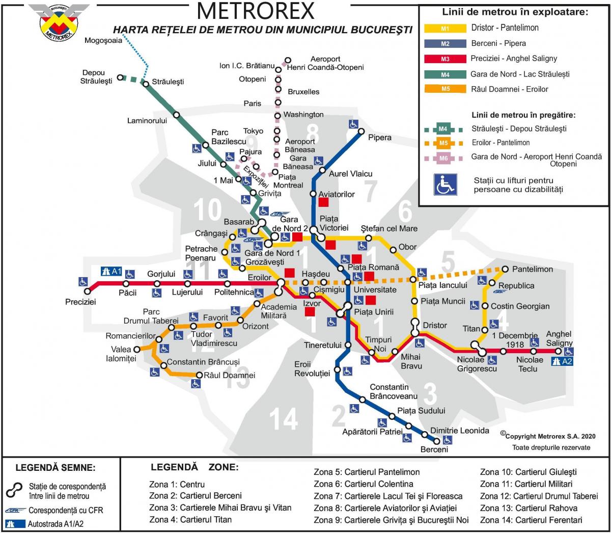 Boekarest metro stations kaart