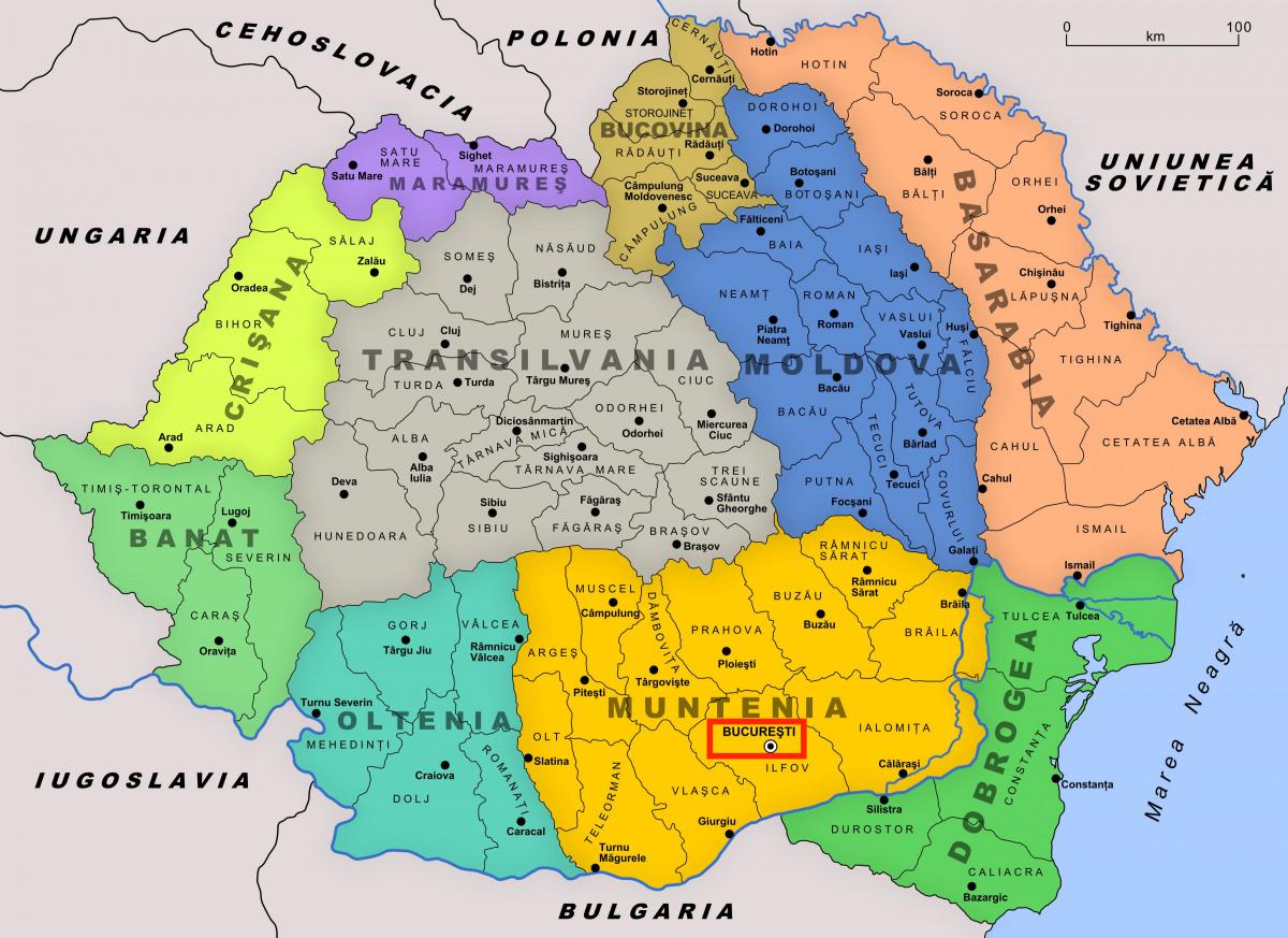 Boekarest op de kaart van Roemenië