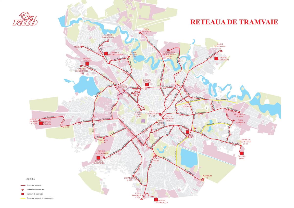 Boekarest tram stations kaart